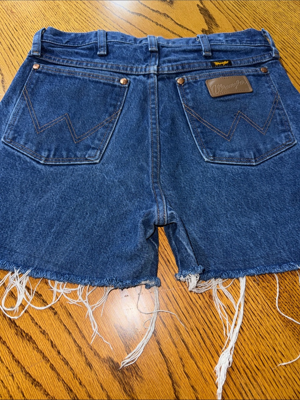 Wrangler Dark Blue Denim Frayed Hem Cutoff Shorts